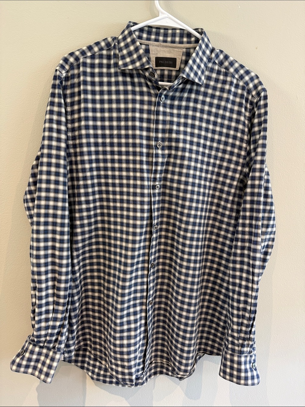 Pal Zileri Blue and White Checked Button-Down Shirt